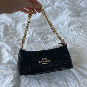 Coach Black Croc-Embossed Shoulder Bag